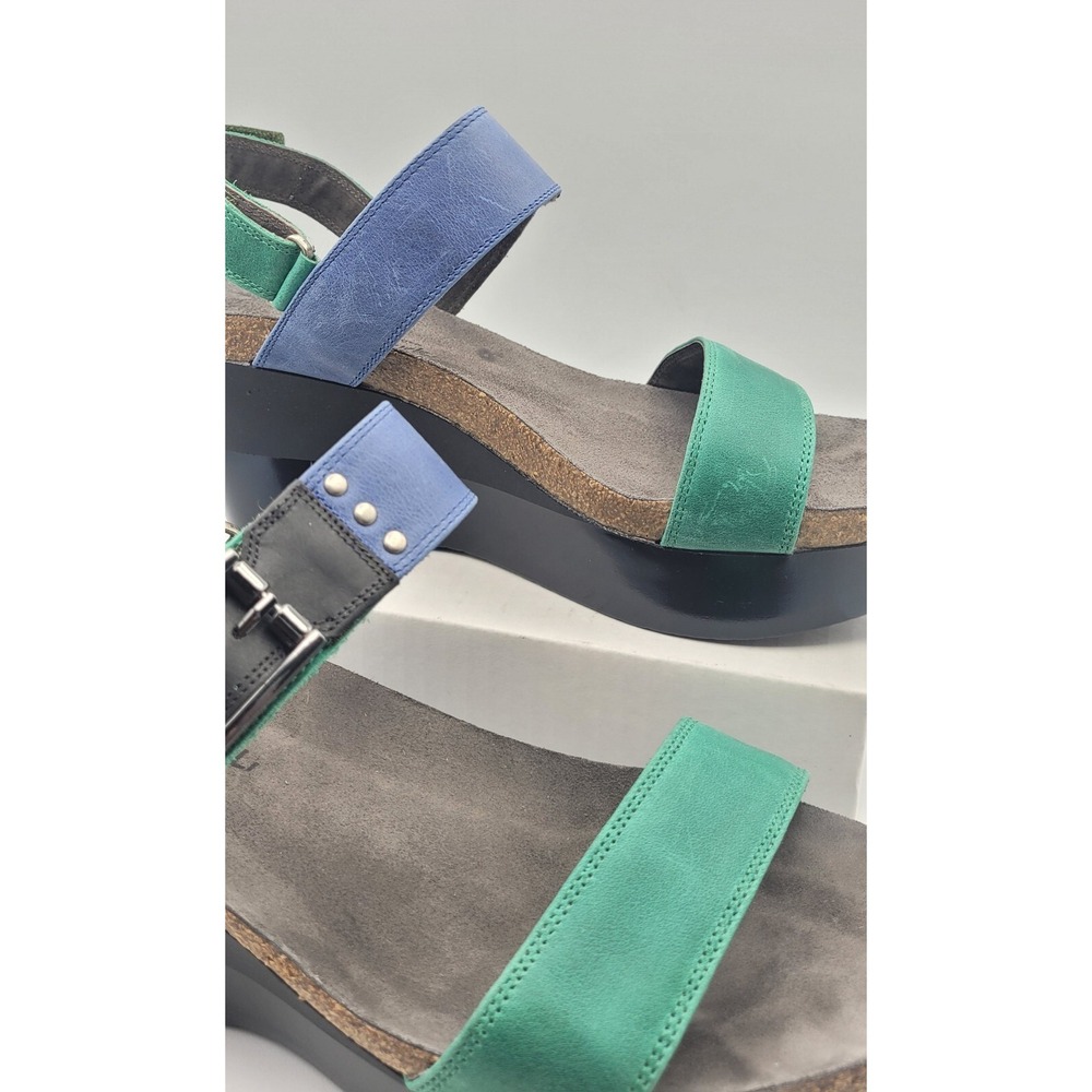 Naot Alpha Blue Green Leather Wedge Sandals Size 9 (EU 40) Comfort Strappy Shoes - Picture 5 of 12